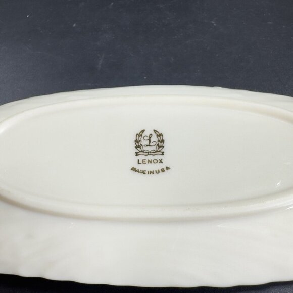 Vintage Lenox USA Porcelain Elongated Dish Plate Tray Ivory With Gold Edges VTG - Picture 5 of 13